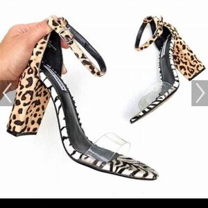 Steve Madden Leopard and Zebra Print Block Heel Sandals with Clear Strap